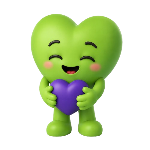 Niu, mascote da TiCuido, abraçando um coração.